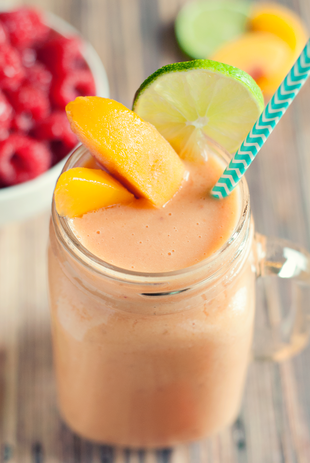 This easy peach raspberry smoothie is creamy, delicious, and makes the perfect breakfast, snack, or treat! Yum!