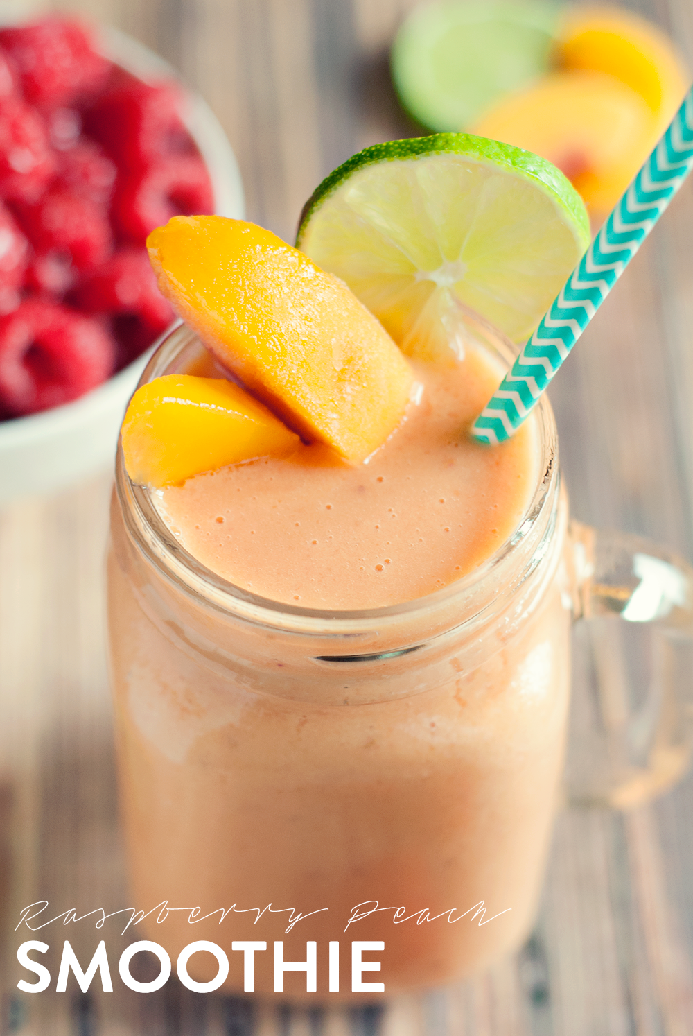 This easy peach raspberry smoothie is creamy, delicious, and makes the perfect breakfast, snack, or treat! Yum!