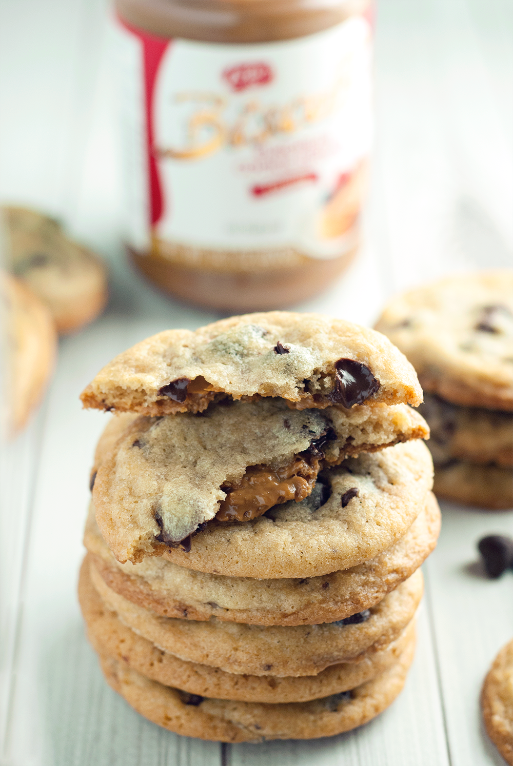 These cookie butter stuffed chocolate chip cookies are the real deal of delicious! Get the recipe and try today!