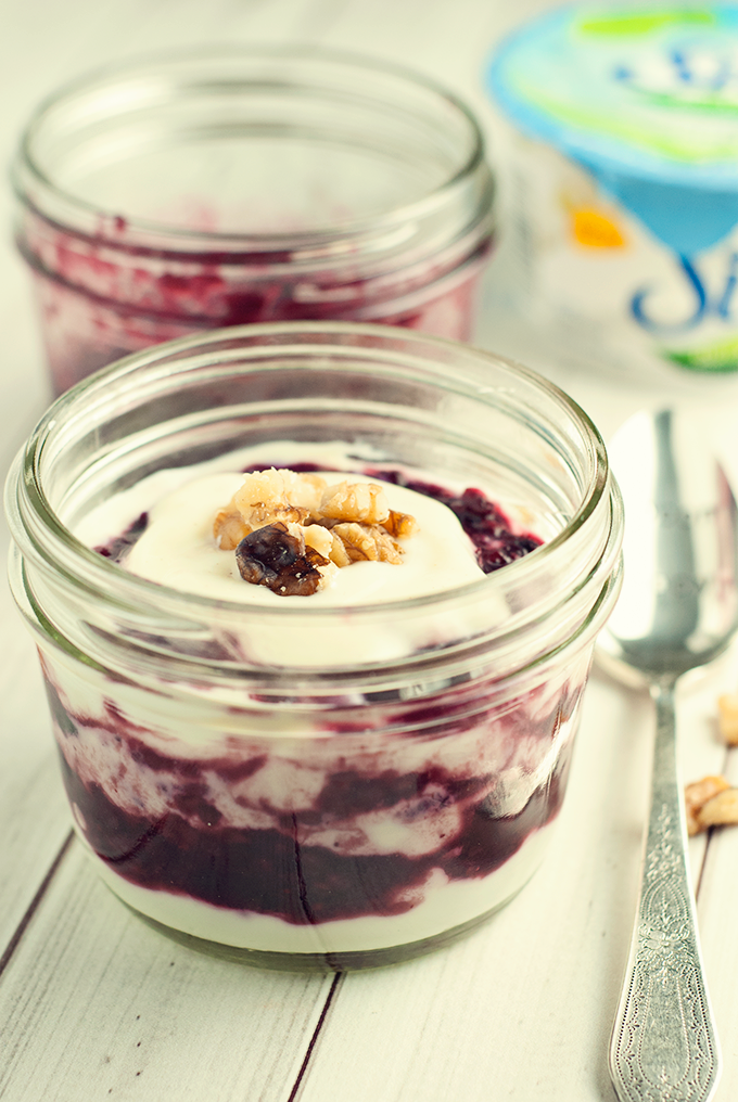 Makeover your breakfast with this delicious dairy-free yogurt with warm berry compote! Sprinkle on some walnuts for crunch!