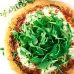 Walnut Pesto Pizza with Herbed Ricotta, Tomato, and Arugula | asimplepantry.com
