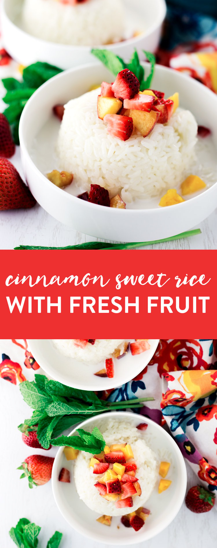 Have a simply sweet dessert when you make this Cinnamon Sweet Rice with Fresh Fruit! Mix it up with the best seasonal fruit around! | asimplepantry.com