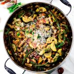 A perfect dish to get through a hot day, whip up this Summer Vegetable One Pot Pasta and be ready to eat in just 20 minutes! | asimplepantry.com
