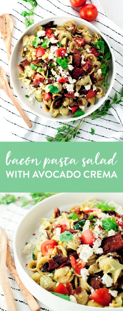 Bacon Pasta Salad with Avocado Crema Sauce • A Simple Pantry