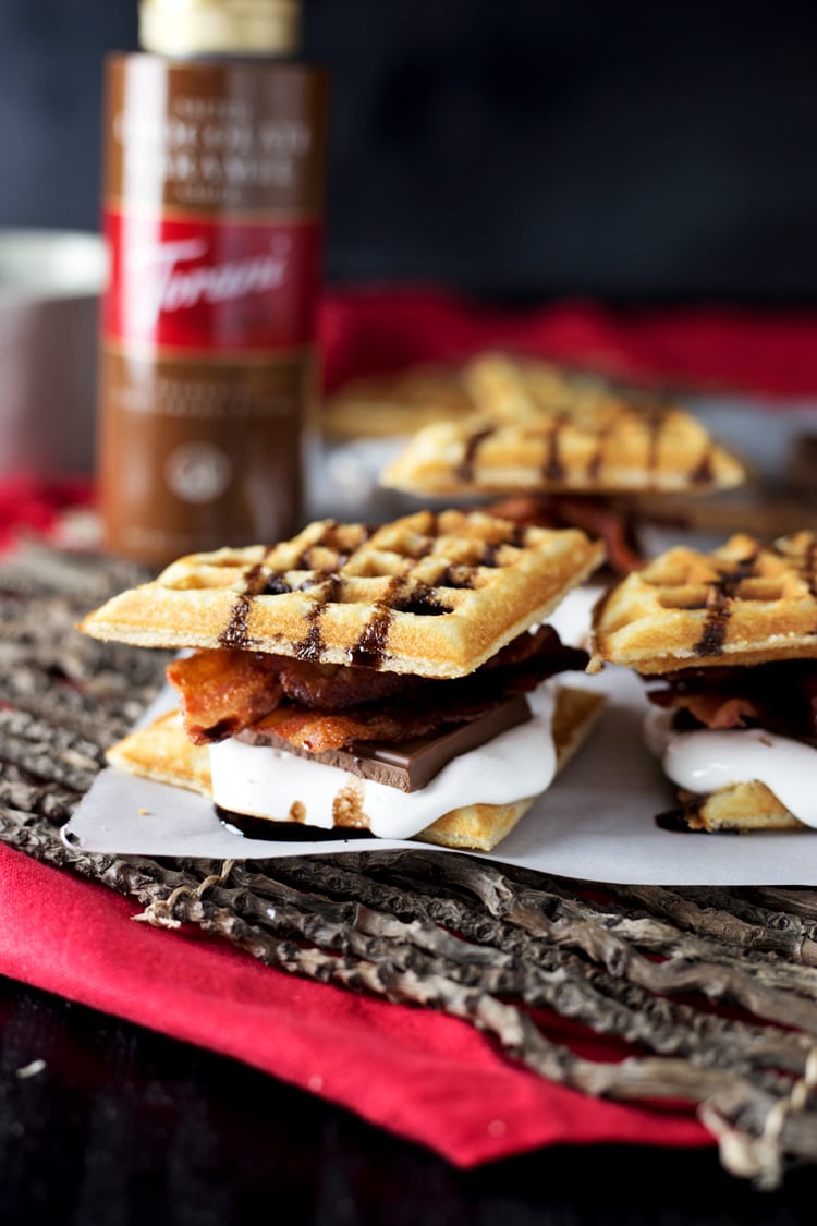 Dessert never looked better with these Bacon Waffle Smores! The perfect marriage of sweet and salty, this treat will definitely satisfy! | asimplepantry.com