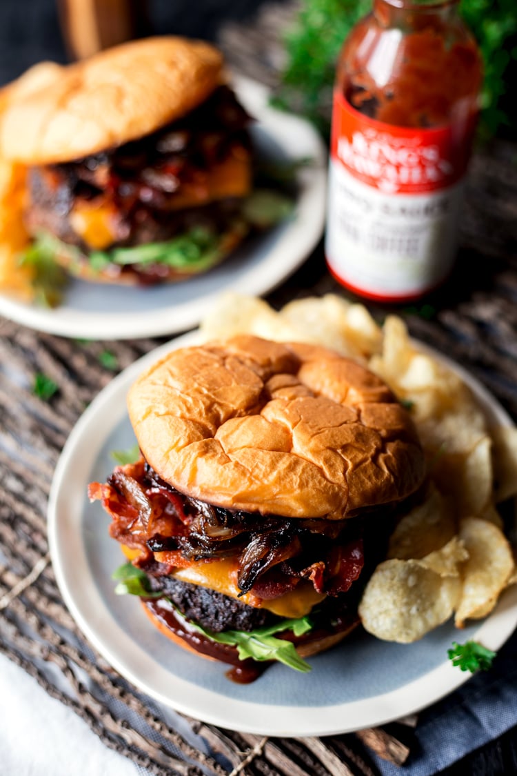 Grilling doesn't get much better than this Coffee Crusted BBQ Bacon Cheeseburger! Deluxe flavor without the fuss; dinner is served! | asimplepantry.com