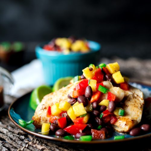 Spicy Salt And Lime Black Sea Bass With Mango And Black Bean Salad • A 