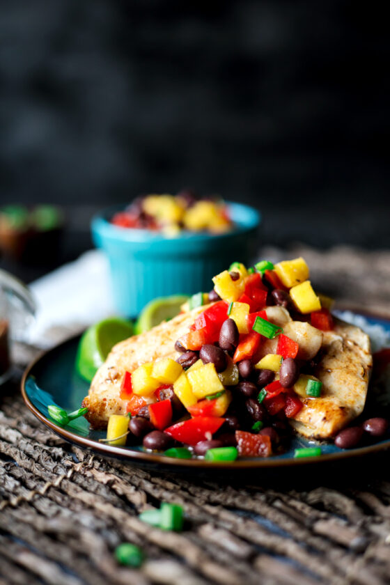 Spicy Salt and Lime Black Sea Bass with Mango and Black Bean Salad • A ...