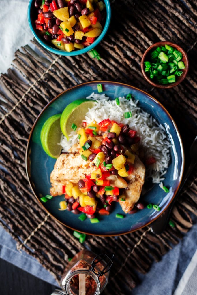 Spicy Salt and Lime Black Sea Bass with Mango and Black Bean Salad • A ...