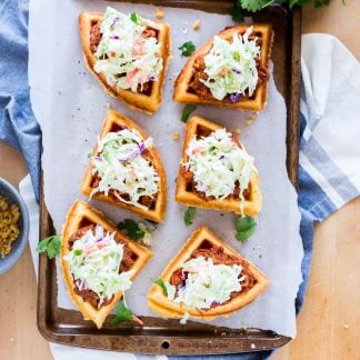 The king of savory waffle recipes, these Sweet & Smoky Pulled Pork Cornbread Waffle Sliders will leave you wanting more! Perfect as an appetizer, or for dinner! | asimplepantry.com