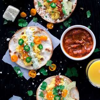 Breakfast recipes, easy and in a hurry, cannot be beat with these amazing Mexican breakfast tacos! Two blender sauces, lots of salty cheese, and fresh produce FTW! | asimplepantry.com