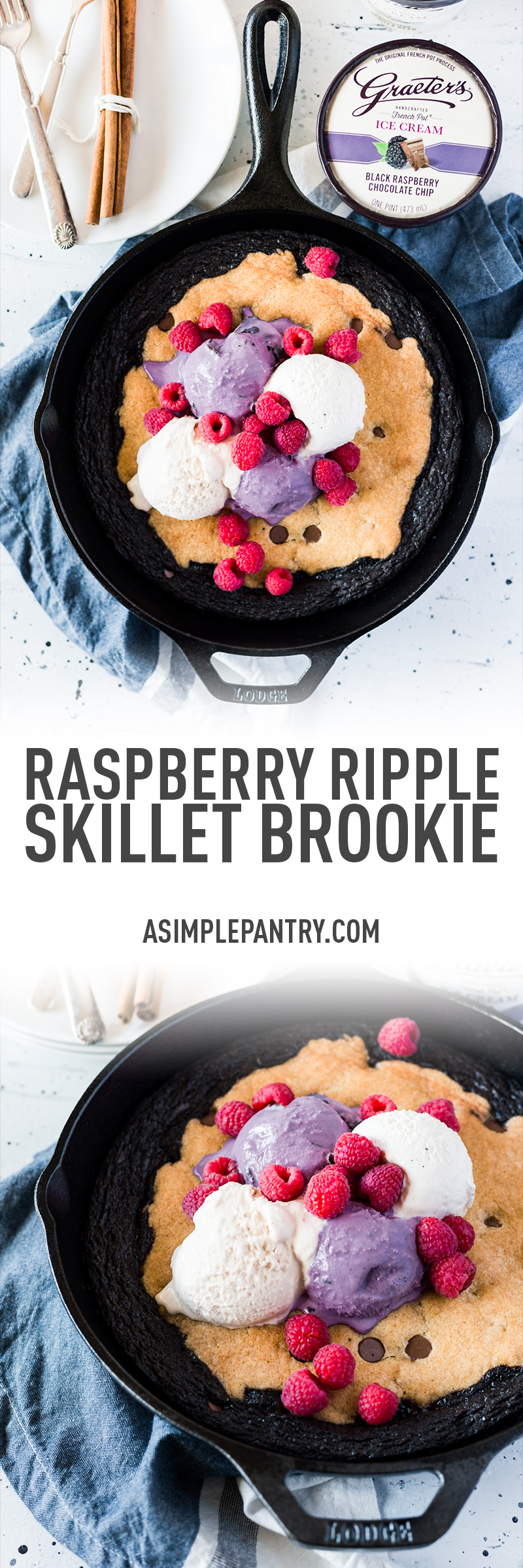 If you're looking for easy recipes for dessert, this Raspberry Ripple Skillet Brookie is a definite crowd-pleaser! Serve with your favorite ice cream and enjoy! | asimplepantry.com 