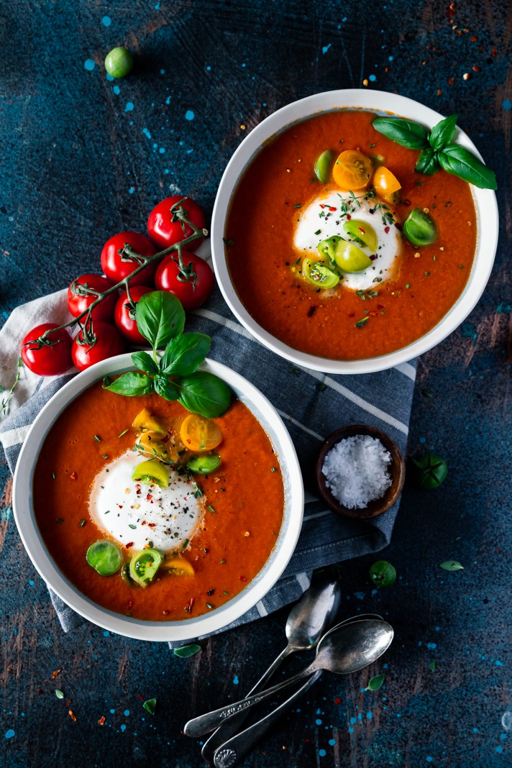 homemade tomato soup with burrata