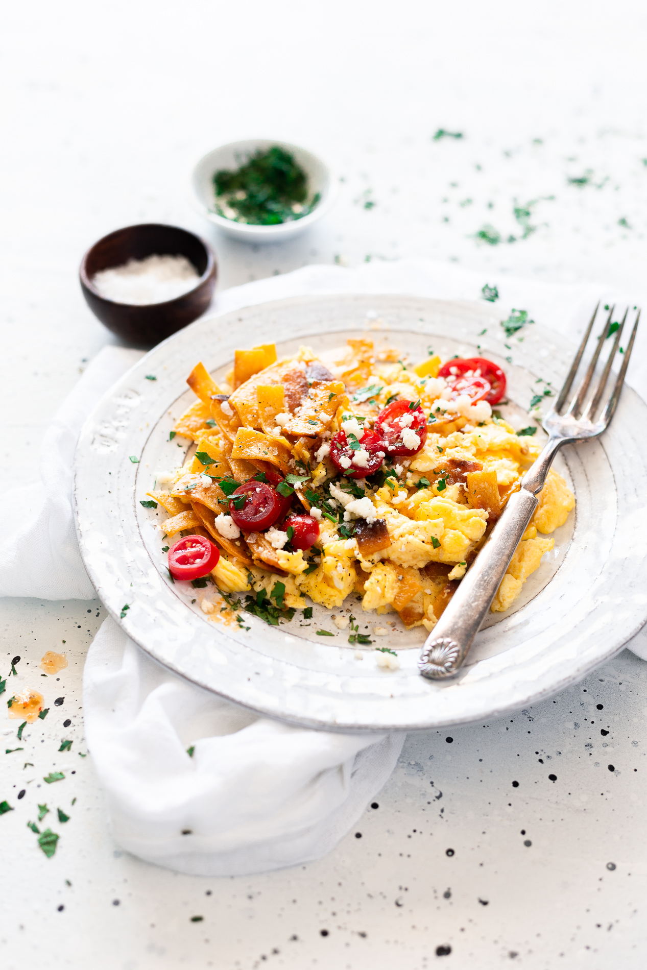 side view of a plate of mexican migas recipe from minnesota food blogger asimplepantry