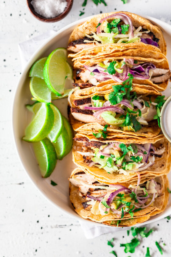 Grilled Jerk Chicken Tacos with Mango Avocado Slaw • A Simple Pantry