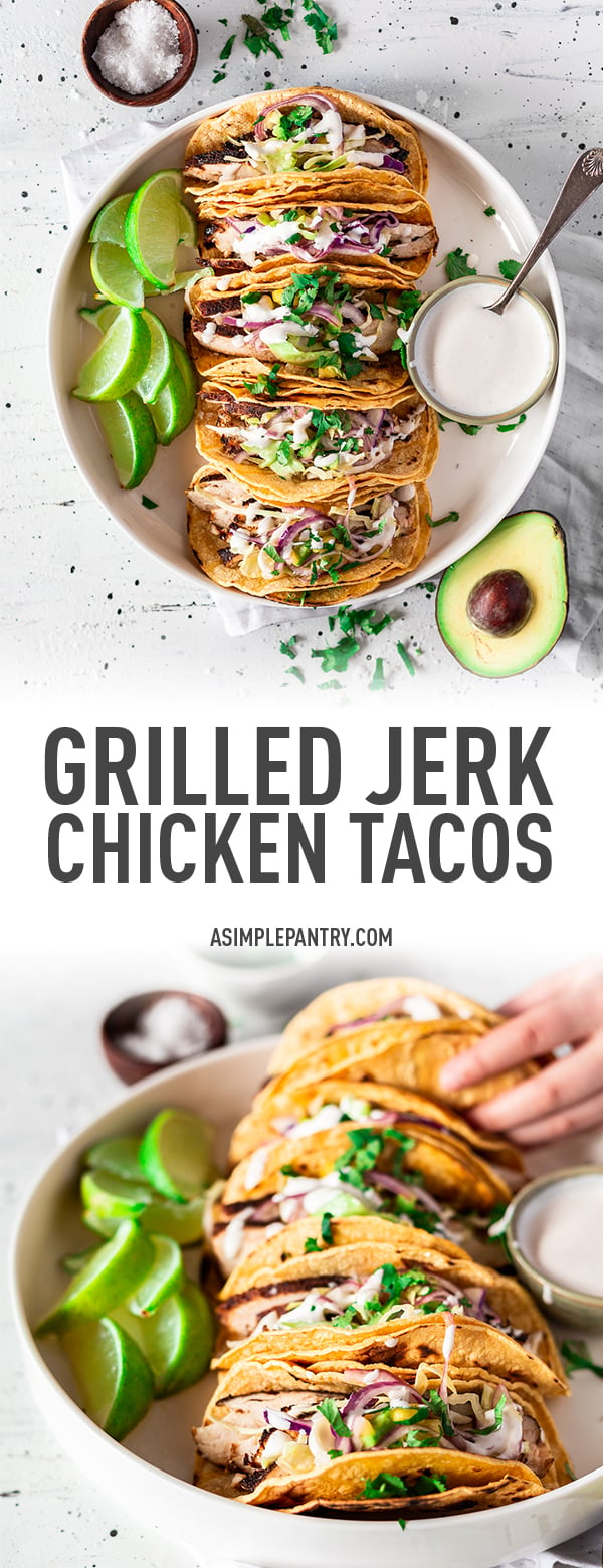 Grilled Jerk Chicken Tacos with Mango Avocado Slaw • A Simple Pantry