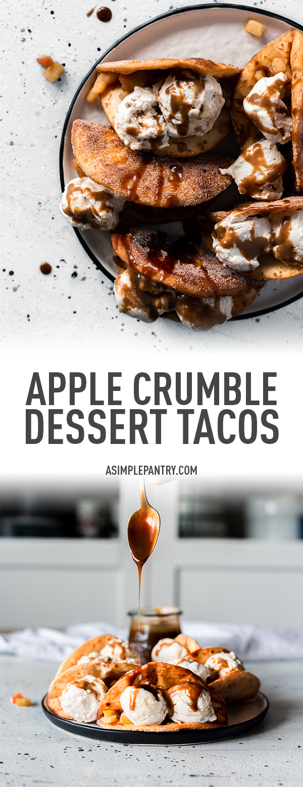 Easy Apple Crumble Dessert Tacos with Coconut Caramel Drizzle • A