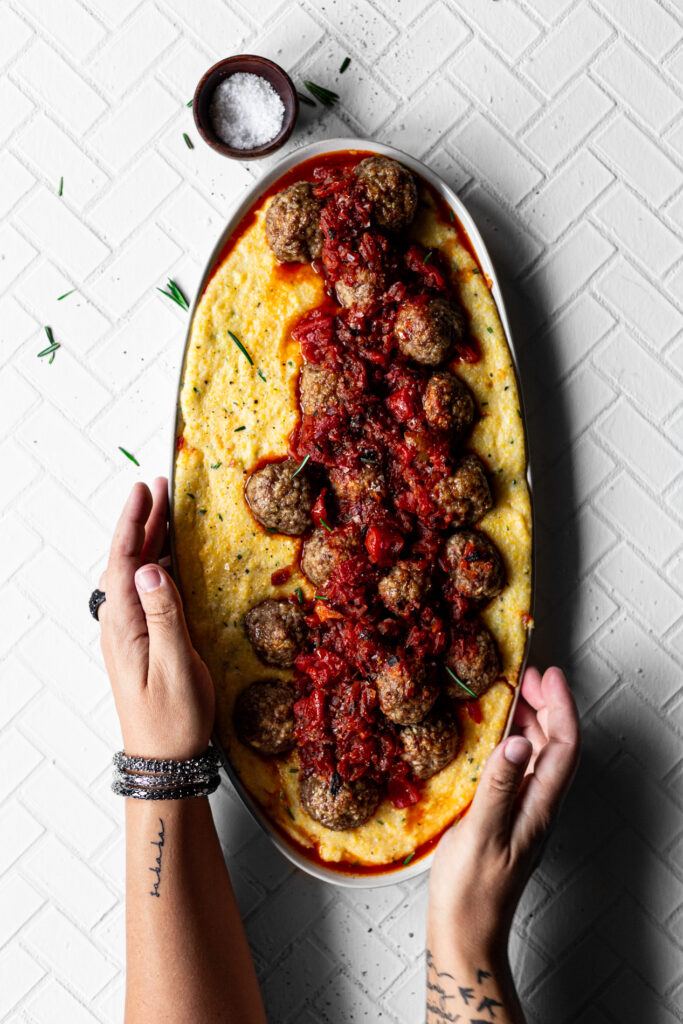 Easy Lamb Meatballs Polenta And Red Pepper Sauce • A Simple Pantry