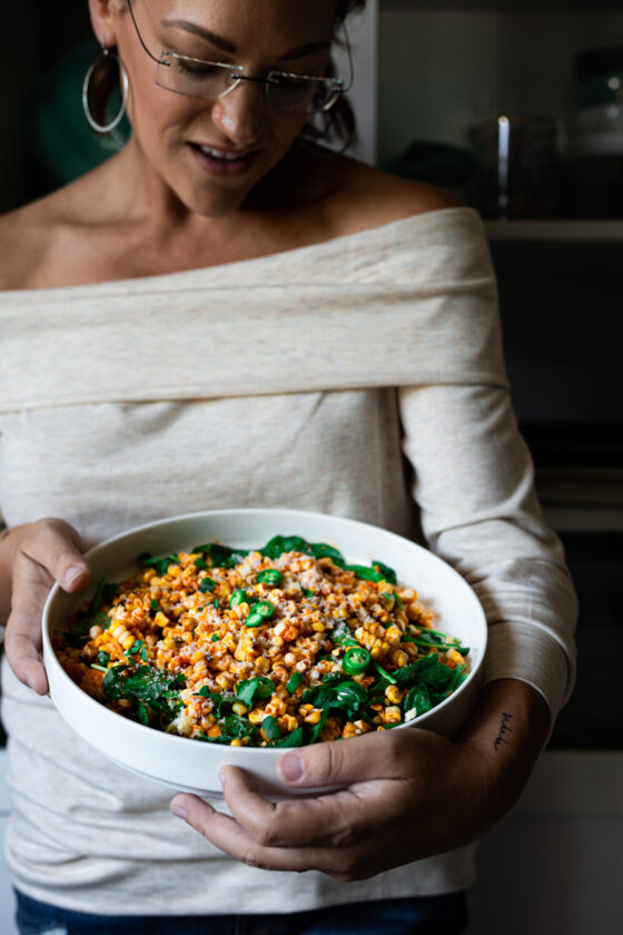 Corn and Arugula Salad Recipe with Roasted Red Pepper Sauce • A Simple ...
