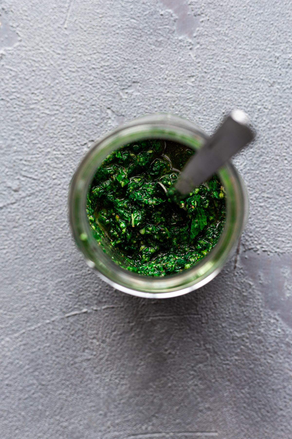 mint-schug marinade in a small jar after processing